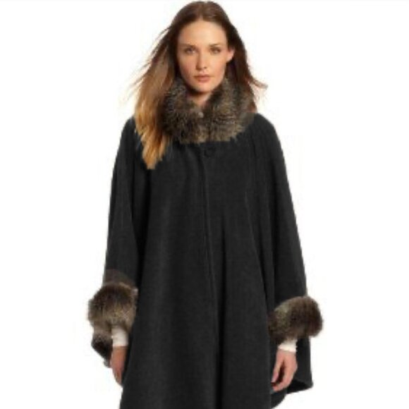 Parkhurst Desmona Fleece Cape Poncho Faux Fur Black - Picture 2 of 11